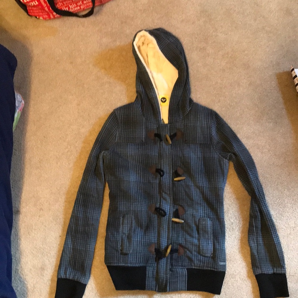 Adorable ROXY plaid toggle button zip up size XS